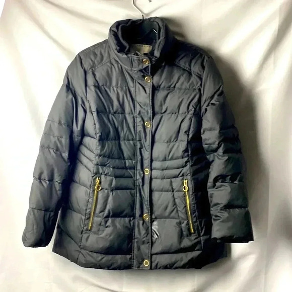 ANNE KLEIN WO DOWN FEATHER COAT SIZE PETITE LARGE BLACK QUILTED ZIP SNAP CLOSE - Picture 1 of 15
